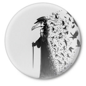 Значок с принтом Чумной доктор в Курске,  металл | круглая форма, металлическая застежка в виде булавки | lord | plague | болезнь | вороны | доктор | маска | птицы | чумной