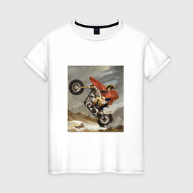 Женская футболка хлопок с принтом Байкер Наполеон в Курске, 100% хлопок | прямой крой, круглый вырез горловины, длина до линии бедер, слегка спущенное плечо | война | картина | мотоцикл | наполеон | подарок | стиль | стильно | хайп | харлей