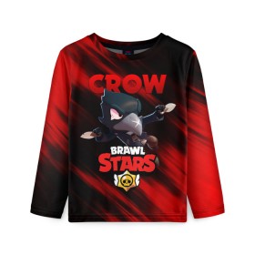 Детский лонгслив 3D с принтом BRAWL STARS CROW в Курске, 100% полиэстер | длинные рукава, круглый вырез горловины, полуприлегающий силуэт
 | bibi | brawl stars | crow | el brown | leon | leon shark | max | sally leon | shark | stars | werewolf | акула | биби | ворон | леон | оборотень
