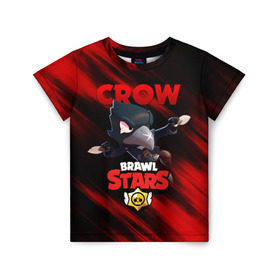 Детская футболка 3D с принтом BRAWL STARS CROW в Курске, 100% гипоаллергенный полиэфир | прямой крой, круглый вырез горловины, длина до линии бедер, чуть спущенное плечо, ткань немного тянется | bibi | brawl stars | crow | el brown | leon | leon shark | max | sally leon | shark | stars | werewolf | акула | биби | ворон | леон | оборотень