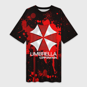 Платье-футболка 3D с принтом UMBRELLA CORP в Курске,  |  | biohazard | biohazard 7 | crocodile | fang | game | hand | monster | new umbrella | resident evil | resident evil 7 | umbrella | umbrella corp | umbrella corporation | zombie | обитель