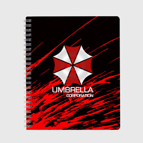 Тетрадь с принтом UMBRELLA CORP в Курске, 100% бумага | 48 листов, плотность листов — 60 г/м2, плотность картонной обложки — 250 г/м2. Листы скреплены сбоку удобной пружинной спиралью. Уголки страниц и обложки скругленные. Цвет линий — светло-серый
 | biohazard | biohazard 7 | crocodile | fang | game | hand | monster | new umbrella | resident evil | resident evil 7 | umbrella | umbrella corp | umbrella corporation | zombie | обитель