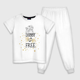 Детская пижама хлопок с принтом Dobby is free в Курске, 100% хлопок |  брюки и футболка прямого кроя, без карманов, на брюках мягкая резинка на поясе и по низу штанин
 | vdgerir | гарри поттер | гриффиндор | дамблдор | добби | слизерин | хогвартс