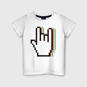Детская футболка хлопок с принтом Pixel Rock в Курске, 100% хлопок | круглый вырез горловины, полуприлегающий силуэт, длина до линии бедер | art | hand | pixel | pixelart | rock | арт | пиксель | пиксельарт | рок | рука