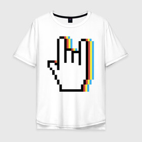 Мужская футболка хлопок Oversize с принтом Pixel Rock в Курске, 100% хлопок | свободный крой, круглый ворот, “спинка” длиннее передней части | art | hand | pixel | pixelart | rock | арт | пиксель | пиксельарт | рок | рука