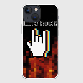 Чехол для iPhone 13 mini с принтом Lets Rock в Курске,  |  | art | fire | hand | pixel | pixelart | rock | огонь | пиксель | пиксельарт | рок | рука