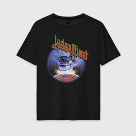 Женская футболка хлопок Oversize с принтом Juda Priest в Курске, 100% хлопок | свободный крой, круглый ворот, спущенный рукав, длина до линии бедер
 | album | judas priest | metal | music | rock | джудас прист | метал | рок