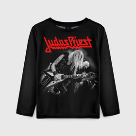 Детский лонгслив 3D с принтом JUDAS PRIEST. в Курске, 100% полиэстер | длинные рукава, круглый вырез горловины, полуприлегающий силуэт
 | firepower | judas priest | бог металла | джудас прист | иуда прист | музыка | роб хэлфорд | рок | рок н ролл | хэви метал