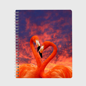 Тетрадь с принтом Flamingo Love в Курске, 100% бумага | 48 листов, плотность листов — 60 г/м2, плотность картонной обложки — 250 г/м2. Листы скреплены сбоку удобной пружинной спиралью. Уголки страниц и обложки скругленные. Цвет линий — светло-серый
 | 14 февраля | 8 марта | валентинов день | верность | влюбленность | влюбленные | вместе | вместе навсегда | девушке | женат | женский день | женский праздник | закат | замужем | кружка | любимая