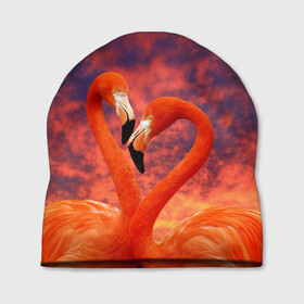Шапка 3D с принтом Flamingo Love в Курске, 100% полиэстер | универсальный размер, печать по всей поверхности изделия | 14 февраля | 8 марта | валентинов день | верность | влюбленность | влюбленные | вместе | вместе навсегда | девушке | женат | женский день | женский праздник | закат | замужем | кружка | любимая
