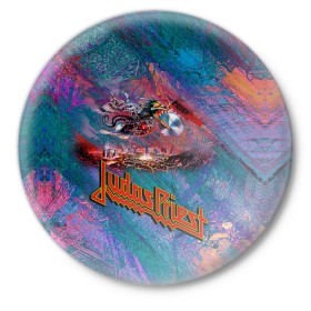 Значок с принтом Judas Priest в Курске,  металл | круглая форма, металлическая застежка в виде булавки | Тематика изображения на принте: 