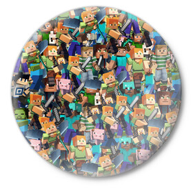 Значок с принтом MINECRAFT ПЕРСОНАЖИ в Курске,  металл | круглая форма, металлическая застежка в виде булавки | game | minecraft | блоки | игра | квадраты | компьютерная игра | крипер | майнкрафт | персонажи