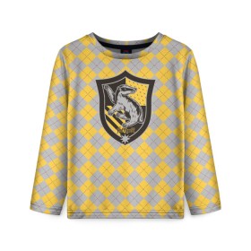 Детский лонгслив 3D с принтом Coat of Hufflepuff в Курске, 100% полиэстер | длинные рукава, круглый вырез горловины, полуприлегающий силуэт
 | vdgerir | гарри поттер | гриффиндор | дамблдор | добби | слизерин | хогвартс