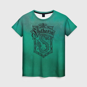 Женская футболка 3D с принтом Coat of Slytherin в Курске, 100% полиэфир ( синтетическое хлопкоподобное полотно) | прямой крой, круглый вырез горловины, длина до линии бедер | vdgerir | гарри поттер | гриффиндор | дамблдор | добби | слизерин | хогвартс