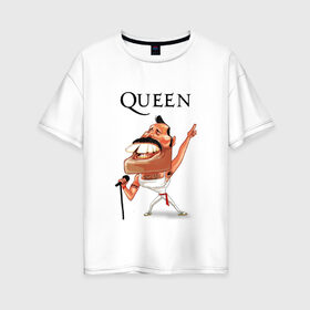 Женская футболка хлопок Oversize с принтом QUEEN в Курске, 100% хлопок | свободный крой, круглый ворот, спущенный рукав, длина до линии бедер
 | freddy | music | queen | rock | рок | фредди меркури