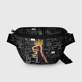 Поясная сумка 3D с принтом Basquiat Dinosaur в Курске, 100% полиэстер | плотная ткань, ремень с регулируемой длиной, внутри несколько карманов для мелочей, основное отделение и карман с обратной стороны сумки застегиваются на молнию | art | louis vuitton | lv