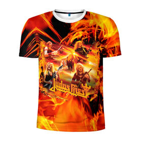 Мужская футболка 3D спортивная с принтом Judas Priest в Курске, 100% полиэстер с улучшенными характеристиками | приталенный силуэт, круглая горловина, широкие плечи, сужается к линии бедра | Тематика изображения на принте: judas | priest | грув метал | группа | рок | хард рок | хеви метал