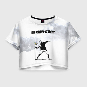 Женская футболка Crop-top 3D с принтом Banksy  в Курске, 100% полиэстер | круглая горловина, длина футболки до линии талии, рукава с отворотами | banksy | бэнкси | граффити | стрит арт | художник