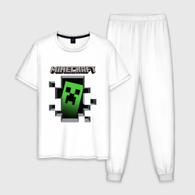 Мужская пижама хлопок с принтом Minecraft в Курске, 100% хлопок | брюки и футболка прямого кроя, без карманов, на брюках мягкая резинка на поясе и по низу штанин
 | Тематика изображения на принте: minecraft | roblox | выживание | игра | майн | майнкрафт | роблокс