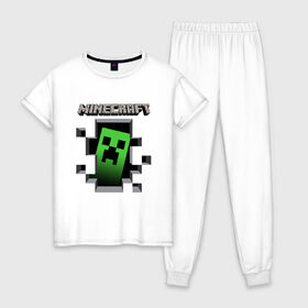 Женская пижама хлопок с принтом Minecraft в Курске, 100% хлопок | брюки и футболка прямого кроя, без карманов, на брюках мягкая резинка на поясе и по низу штанин | Тематика изображения на принте: minecraft | roblox | выживание | игра | майн | майнкрафт | роблокс