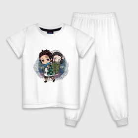 Детская пижама хлопок с принтом Танджиро и Незуко Камадо в Курске, 100% хлопок |  брюки и футболка прямого кроя, без карманов, на брюках мягкая резинка на поясе и по низу штанин
 | аниме | клинок рассекающий демонов | незуко камадо | танджиро камадо