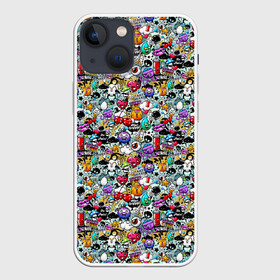 Чехол для iPhone 13 mini с принтом Stickerboom в Курске,  |  | art | bomb | graffiti | hearts | monsters | stars | stickerboom | stickers | texture | арт | бомба | вишня | граффити | звезды | монстры | мороженое | сердечки | стикербум | стикеры | текстура