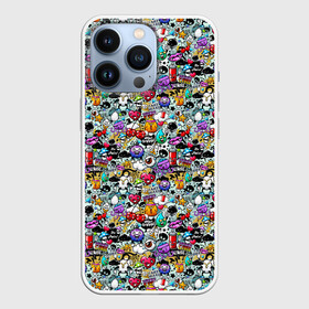 Чехол для iPhone 13 Pro с принтом Stickerboom в Курске,  |  | Тематика изображения на принте: art | bomb | graffiti | hearts | monsters | stars | stickerboom | stickers | texture | арт | бомба | вишня | граффити | звезды | монстры | мороженое | сердечки | стикербум | стикеры | текстура