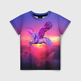 Детская футболка 3D с принтом Dusk Sky Horse в Курске, 100% гипоаллергенный полиэфир | прямой крой, круглый вырез горловины, длина до линии бедер, чуть спущенное плечо, ткань немного тянется | высота | закат | конь | крылья | легенды | летать | летающий | лошадь | мистический | мифология | мифы | небесный | небо | облака | облач | пегас | плед | подушка | полет | пурпурный | сумерки | сумка
