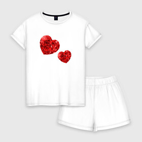 Женская пижама с шортиками хлопок с принтом Рубиновые сердца в Курске, 100% хлопок | футболка прямого кроя, шорты свободные с широкой мягкой резинкой | вместе | любовь | пара | рубин | сердце