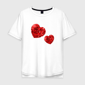 Мужская футболка хлопок Oversize с принтом Рубиновые сердца в Курске, 100% хлопок | свободный крой, круглый ворот, “спинка” длиннее передней части | вместе | любовь | пара | рубин | сердце