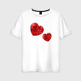 Женская футболка хлопок Oversize с принтом Рубиновые сердца в Курске, 100% хлопок | свободный крой, круглый ворот, спущенный рукав, длина до линии бедер
 | вместе | любовь | пара | рубин | сердце