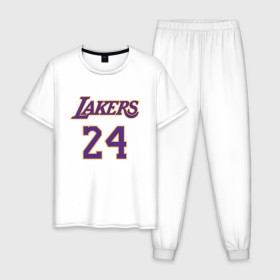 Мужская пижама хлопок с принтом Lakers 24 в Курске, 100% хлопок | брюки и футболка прямого кроя, без карманов, на брюках мягкая резинка на поясе и по низу штанин
 | Тематика изображения на принте: basketball | black | bryant | game | james | kobe | kobebryant | lakers | lebron | los angeles | mamba | nba | rip | slam dunk | баскетбол | баскетболист | брайант | браянт | джеймс | игрок | коби | леброн | лейкерс | лос анджеле