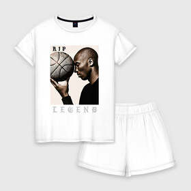 Женская пижама с шортиками хлопок с принтом Kobe - RIP Legend в Курске, 100% хлопок | футболка прямого кроя, шорты свободные с широкой мягкой резинкой | basketball | black | bryant | game | james | kobe | kobebryant | lakers | lebron | los angeles | mamba | nba | rip | slam dunk | баскетбол | баскетболист | брайант | браянт | джеймс | игрок | коби | леброн | лейкерс | лос анджеле