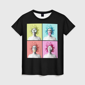 Женская футболка 3D с принтом Медуза Горгона Pop Art в Курске, 100% полиэфир ( синтетическое хлопкоподобное полотно) | прямой крой, круглый вырез горловины, длина до линии бедер | 8 марта | бизнес леди | в очках | девушка в очках | девушке | жвачка | жене | женский день | женский праздник | женское лицо | кружка | легенда | лицо | любимой | медуза | мифология | монстр | опасная