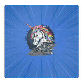 Магнитный плакат 3Х3 с принтом Единорог Rock в Курске, Полимерный материал с магнитным слоем | 9 деталей размером 9*9 см | rock | единорог | единорог рокер | кожанка | конь | лошадь | многоцветный | радуга | рог | рок | шипы