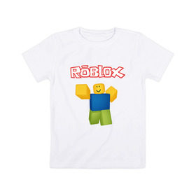 Детская футболка хлопок с принтом ROBLOX в Курске, 100% хлопок | круглый вырез горловины, полуприлегающий силуэт, длина до линии бедер | game | gamer | logo | minecraft | roblox | simulator | игра | конструктор | лого | майнкрафт | симулятор | строительство | фигура