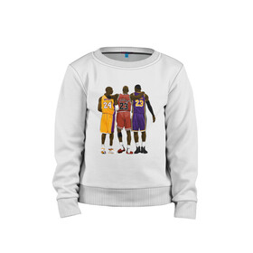 Детский свитшот хлопок с принтом Kobe, Michael, LeBron в Курске, 100% хлопок | круглый вырез горловины, эластичные манжеты, пояс и воротник | basketball | black | bryant | bulls | chicago | game | james | jordan | kobe | lakers | lebron | los angeles | michael | nba | rip | sla | баскетбол | баскетболист | брайант | буллс | джеймс | джордан | игрок | коби | леброн | лейкерс | лос андж
