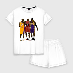 Женская пижама с шортиками хлопок с принтом Kobe Michael LeBron в Курске, 100% хлопок | футболка прямого кроя, шорты свободные с широкой мягкой резинкой | basketball | black | bryant | bulls | chicago | game | james | jordan | kobe | lakers | lebron | los angeles | michael | nba | rip | sla | баскетбол | баскетболист | брайант | буллс | джеймс | джордан | игрок | коби | леброн | лейкерс | лос андж