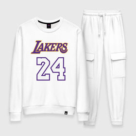 Женский костюм хлопок с принтом Lakers 24 в Курске, 100% хлопок | на свитшоте круглая горловина, мягкая резинка по низу. Брюки заужены к низу, на них два вида карманов: два 