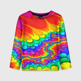 Детский лонгслив 3D с принтом TIE-DYE в Курске, 100% полиэстер | длинные рукава, круглый вырез горловины, полуприлегающий силуэт
 | abstract | abstraction | color | fractal | geometry | paitnt | polygon | polygonal | psy | абстракция | геометрия | краски | неоновые | полигоны | психоделика | фрактал