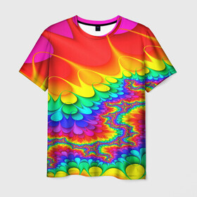 Мужская футболка 3D с принтом TIE-DYE в Курске, 100% полиэфир | прямой крой, круглый вырез горловины, длина до линии бедер | abstract | abstraction | color | fractal | geometry | paitnt | polygon | polygonal | psy | абстракция | геометрия | краски | неоновые | полигоны | психоделика | фрактал