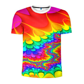 Мужская футболка 3D спортивная с принтом TIE-DYE в Курске, 100% полиэстер с улучшенными характеристиками | приталенный силуэт, круглая горловина, широкие плечи, сужается к линии бедра | Тематика изображения на принте: abstract | abstraction | color | fractal | geometry | paitnt | polygon | polygonal | psy | абстракция | геометрия | краски | неоновые | полигоны | психоделика | фрактал