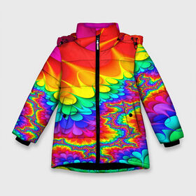 Зимняя куртка для девочек 3D с принтом TIE-DYE в Курске, ткань верха — 100% полиэстер; подклад — 100% полиэстер, утеплитель — 100% полиэстер. | длина ниже бедра, удлиненная спинка, воротник стойка и отстегивающийся капюшон. Есть боковые карманы с листочкой на кнопках, утяжки по низу изделия и внутренний карман на молнии. 

Предусмотрены светоотражающий принт на спинке, радужный светоотражающий элемент на пуллере молнии и на резинке для утяжки. | abstract | abstraction | color | fractal | geometry | paitnt | polygon | polygonal | psy | абстракция | геометрия | краски | неоновые | полигоны | психоделика | фрактал