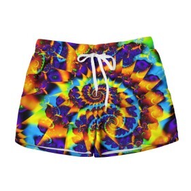 Женские шорты 3D с принтом TIE-DYE COLOR в Курске, 100% полиэстер | прямой крой, два кармана без застежек по бокам. Мягкая трикотажная резинка на поясе, внутри которой широкие завязки. Длина до середины бедра | abstract | abstraction | color | fractal | geometry | paitnt | polygon | polygonal | psy | абстракция | геометрия | краски | неоновые | полигоны | психоделика | фрактал