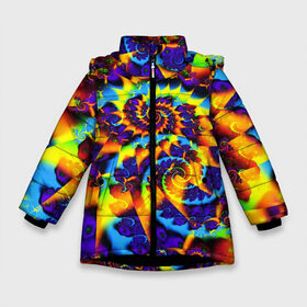 Зимняя куртка для девочек 3D с принтом TIE-DYE COLOR в Курске, ткань верха — 100% полиэстер; подклад — 100% полиэстер, утеплитель — 100% полиэстер. | длина ниже бедра, удлиненная спинка, воротник стойка и отстегивающийся капюшон. Есть боковые карманы с листочкой на кнопках, утяжки по низу изделия и внутренний карман на молнии. 

Предусмотрены светоотражающий принт на спинке, радужный светоотражающий элемент на пуллере молнии и на резинке для утяжки. | abstract | abstraction | color | fractal | geometry | paitnt | polygon | polygonal | psy | абстракция | геометрия | краски | неоновые | полигоны | психоделика | фрактал