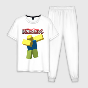 Мужская пижама хлопок с принтом Roblox Dab в Курске, 100% хлопок | брюки и футболка прямого кроя, без карманов, на брюках мягкая резинка на поясе и по низу штанин
 | game | game roblox | logo roblox | online game | oof roblox dabbing | roblox | roblox dab | roblox noob | игра | игра роблокс | лого роблокс | онлайн игра | онлайн игра роблокс | роблокс | роблокс даб