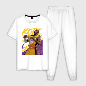 Мужская пижама хлопок с принтом Kobe - Lakers в Курске, 100% хлопок | брюки и футболка прямого кроя, без карманов, на брюках мягкая резинка на поясе и по низу штанин
 | Тематика изображения на принте: basketball | black | bryant | game | james | kobe | kobebryant | lakers | lebron | los angeles | mamba | nba | rip | slam dunk | баскетбол | баскетболист | брайант | браянт | джеймс | игрок | коби | леброн | лейкерс | лос анджеле