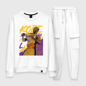 Женский костюм хлопок с принтом Kobe - Lakers в Курске, 100% хлопок | на свитшоте круглая горловина, мягкая резинка по низу. Брюки заужены к низу, на них два вида карманов: два 