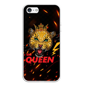 Чехол для iPhone 5/5S матовый с принтом the Queen в Курске, Силикон | Область печати: задняя сторона чехла, без боковых панелей | queen | большая кошка | королева | корона | кошка | леопард | львица | молния