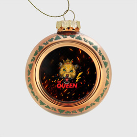 Стеклянный ёлочный шар с принтом the Queen в Курске, Стекло | Диаметр: 80 мм | queen | большая кошка | королева | корона | кошка | леопард | львица | молния